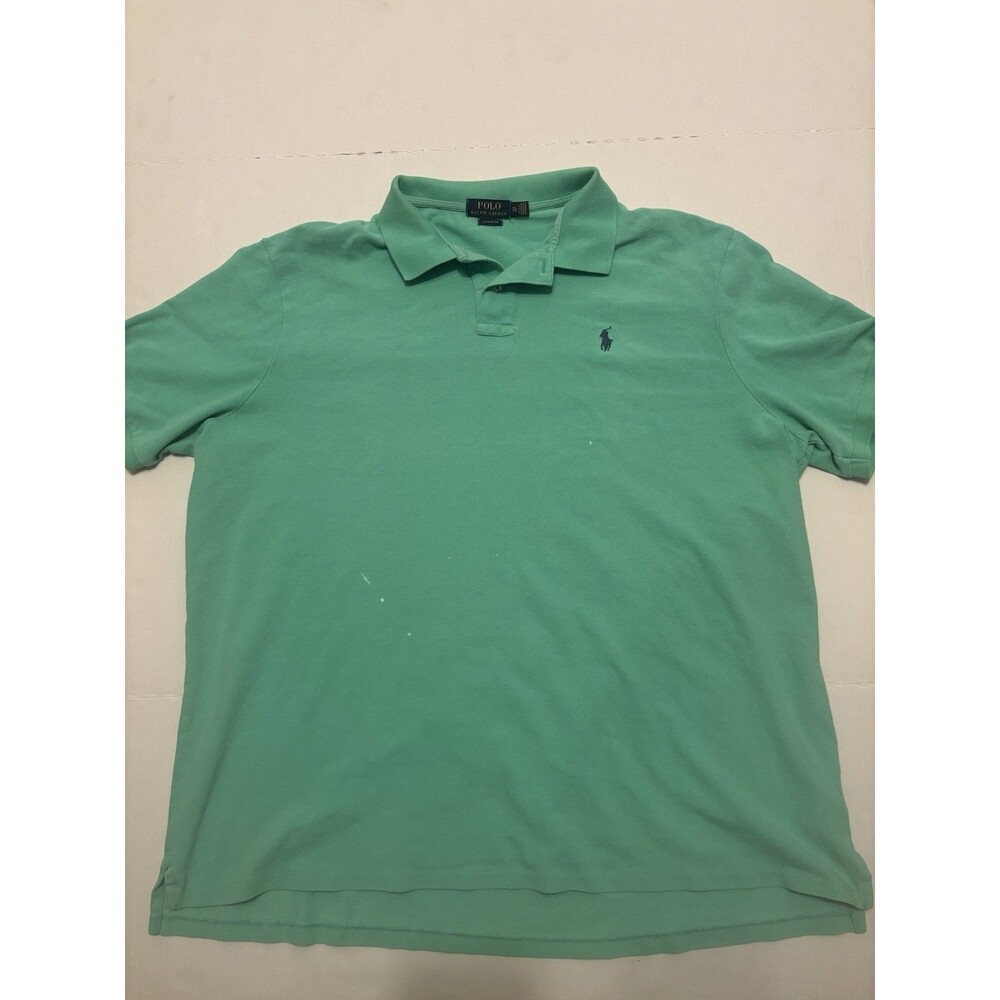 Polo Ralph Lauren Men’s XXL Green Solid Cotton Knit Polo Collared Embroidered